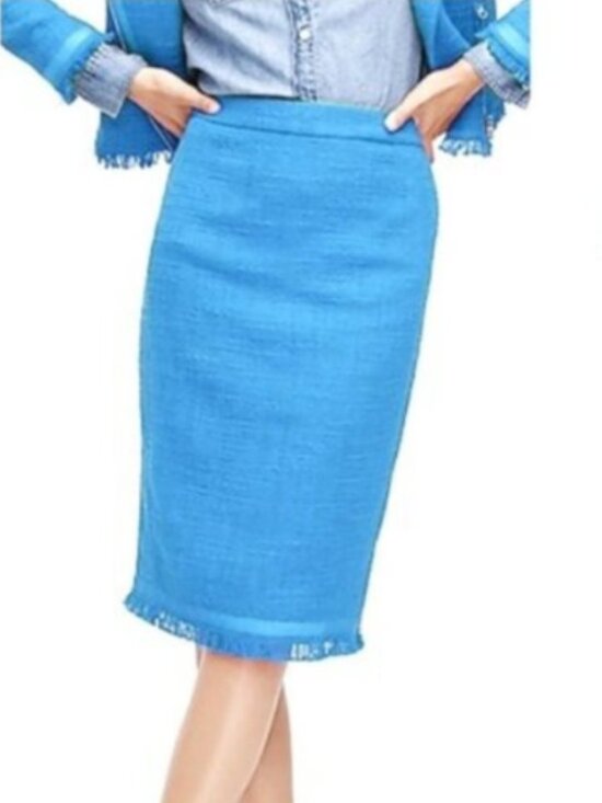 J. Crew Dresses & Skirts - NWT‎ J. Crew Tweed pencil skirt with fringe blue 00